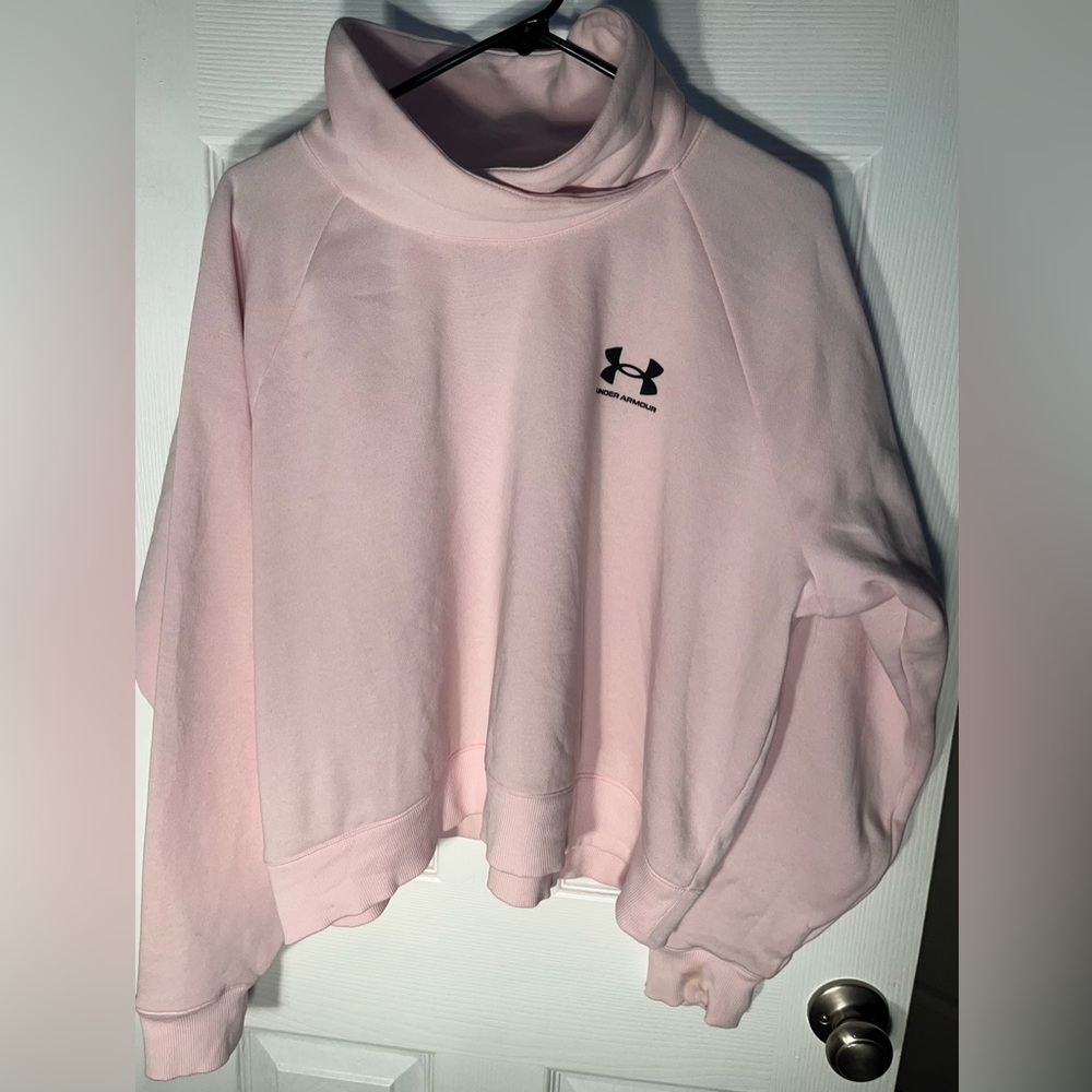 Women’s Under Armour UA Rival Fleece Wrap Neck Pullover Micro Pink Size XL